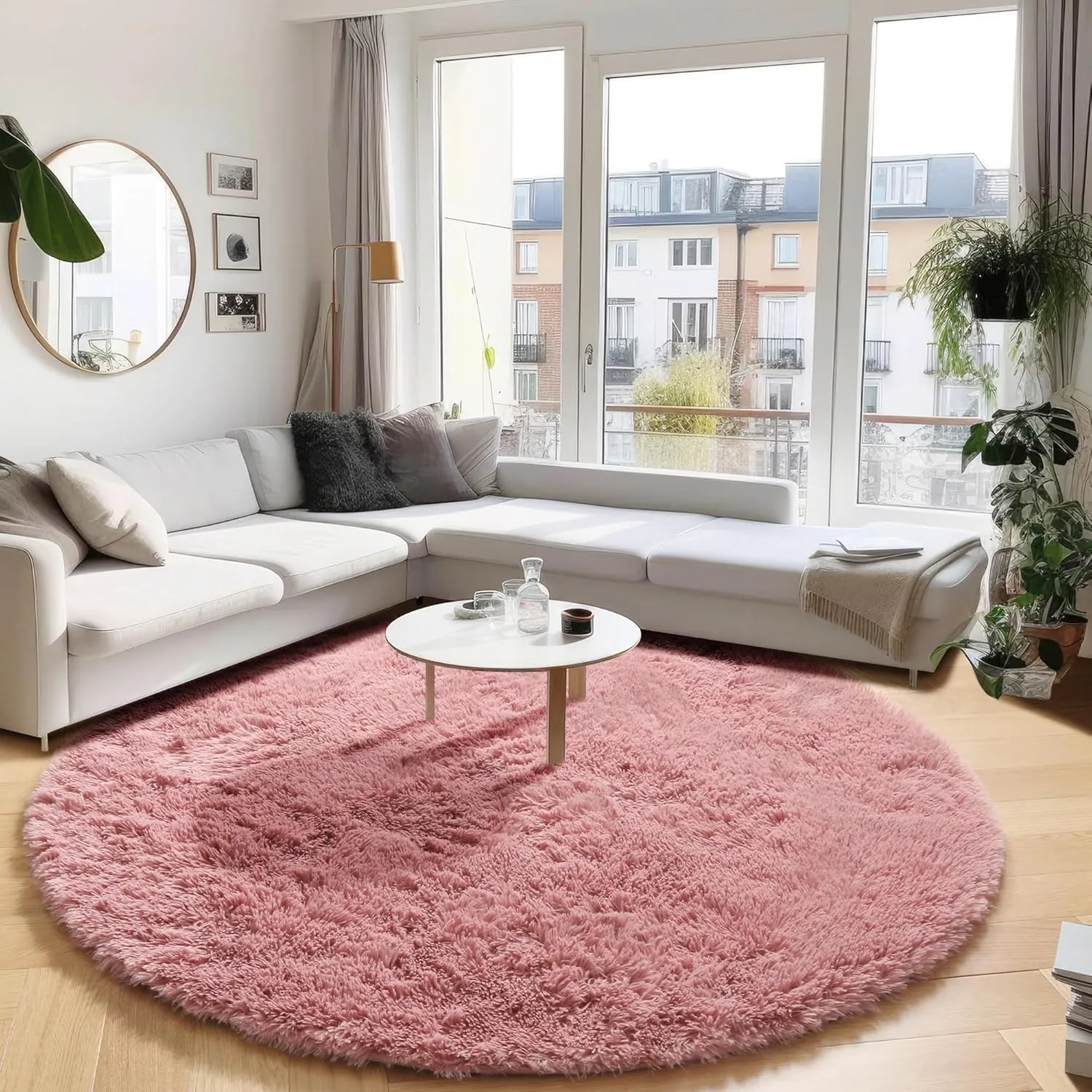 PAGISOFE Round Rug 4Ft, Soft Blush Round Circle Rugs for Girls Room Decor, Fluffy Bedroom Carpets, Shaggy Rugs, Small Teepee Furry Mat, Comfy Reading Circular Rug, Kids Nursery Room Decor