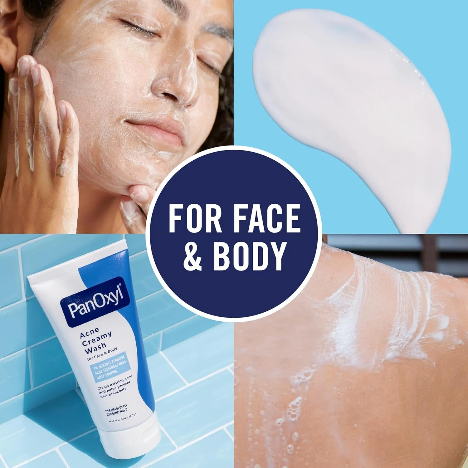 PanOxyl Acne Creamy Wash for Face & Body, 4% Benzoyl Peroxide Acne Treatment Wash Daily Control, 6 oz (Pack of 3)