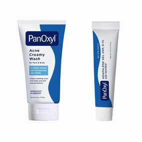 PanOxyl Acne Skincare Bundle Adapalene 0.1% Leave-On Gel, 30 Day Supply, 0.5 oz Antimicrobial Hydrating Acne Creamy Wash, 4% Benzoyl Peroxide, 6 Ounce