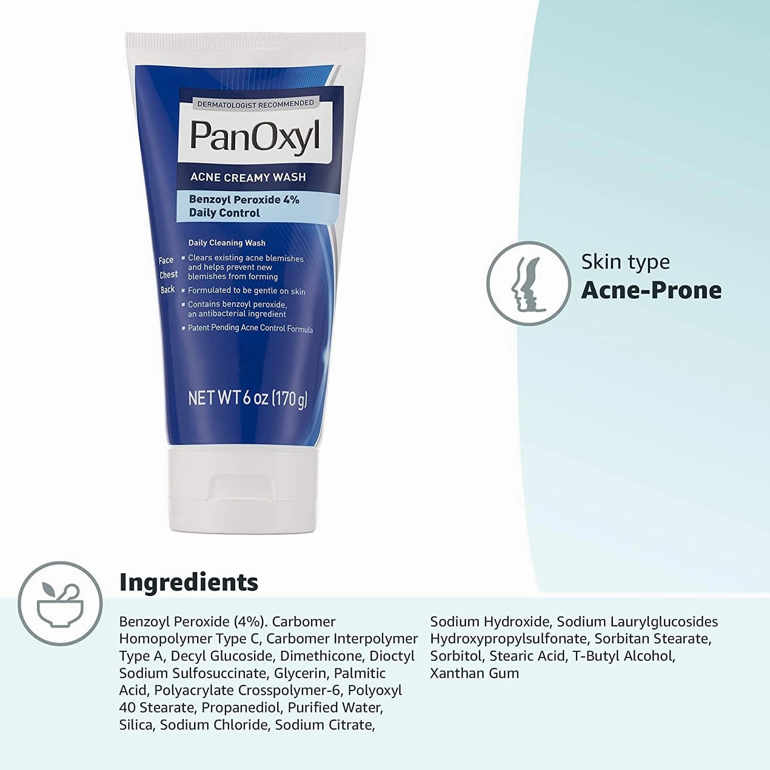 PanOxyl Antimicrobial Hydrating Acne Creamy Wash, 4% Benzoyl Peroxide, 6 Ounce (Pack of 2)