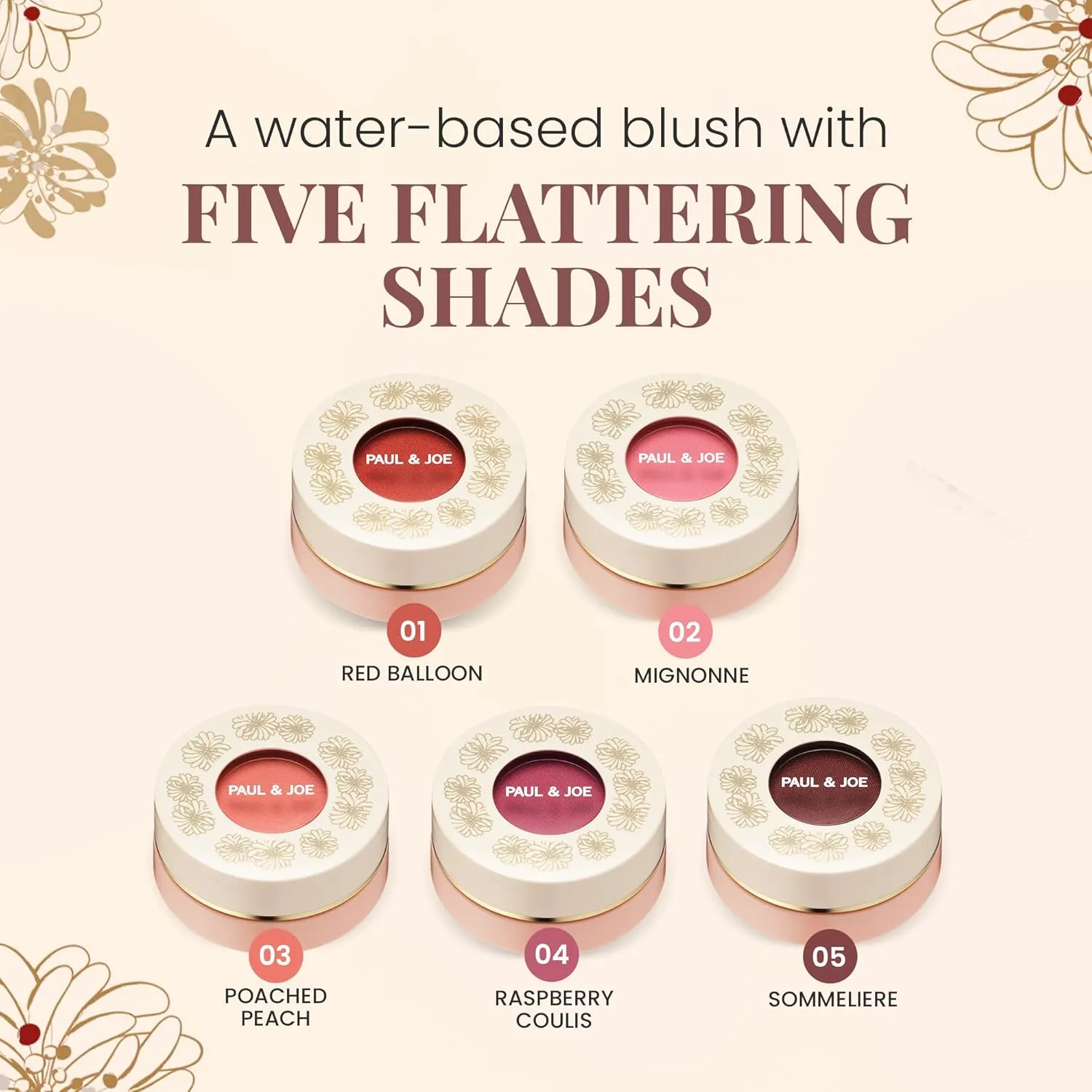 Paul & Joe Gel Blush, Bright and Buildable Blush Makeup, Water-Based Gel Makeup Blush with Hydrating Oils for Dewy, Radiant Finish, Garnet and Wine Red Cheek Tint, 05 Sommeliere, 0.71 oz