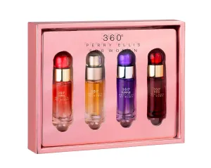 Perry Ellis 360° Women mini gift set - 4-pack of .25 fl oz EDP travel sprays (360° Women, 360° Coral, 360° Purple, 360° Red)
