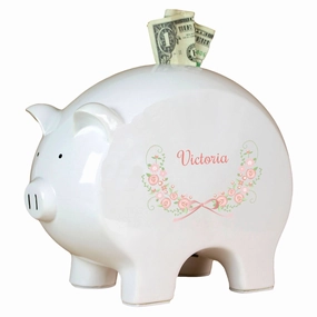 Personalized Piggy Bank - Blush Floral Garland