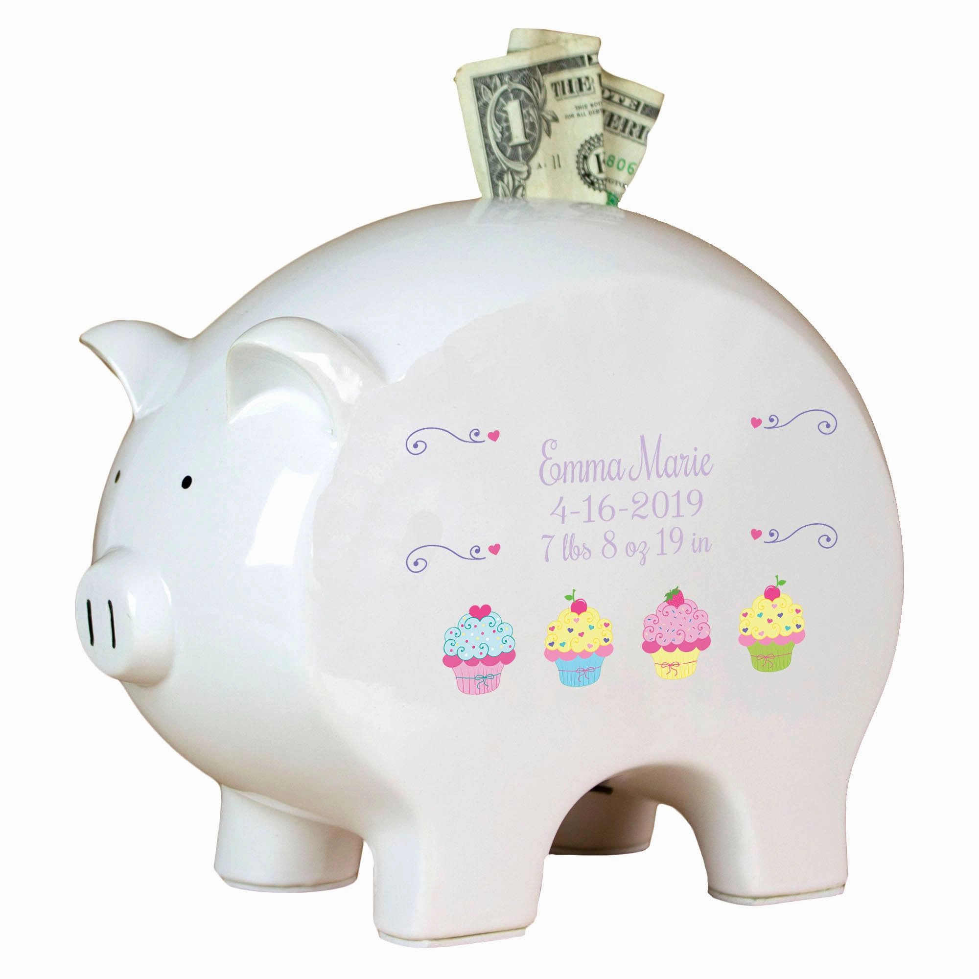 Personalized Piggy Bank - Blush Floral Garland