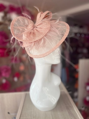 Pleated Blush Headband Fascinator with Wispy Feathers