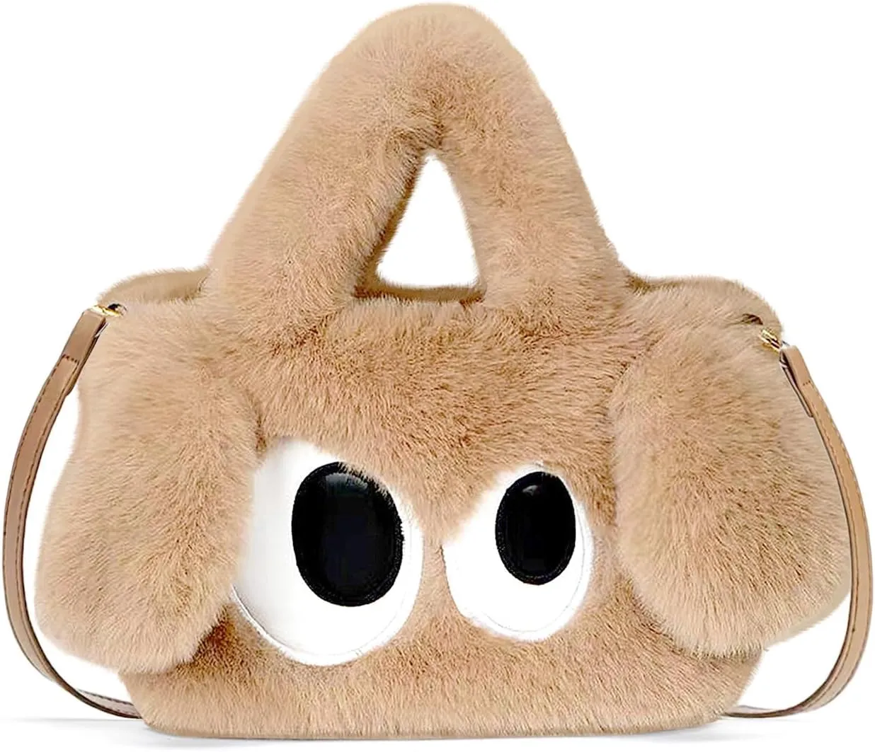 Plush Cartoon Eyes Handbag, Fluffy Furry Purse, 6 Colors Available - Pink, Brown, Camel, White, Green, Blush