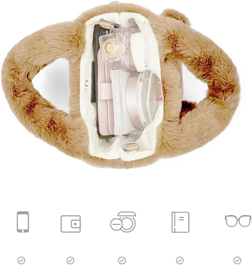 Plush Cartoon Eyes Handbag, Fluffy Furry Purse, 6 Colors Available - Pink, Brown, Camel, White, Green, Blush