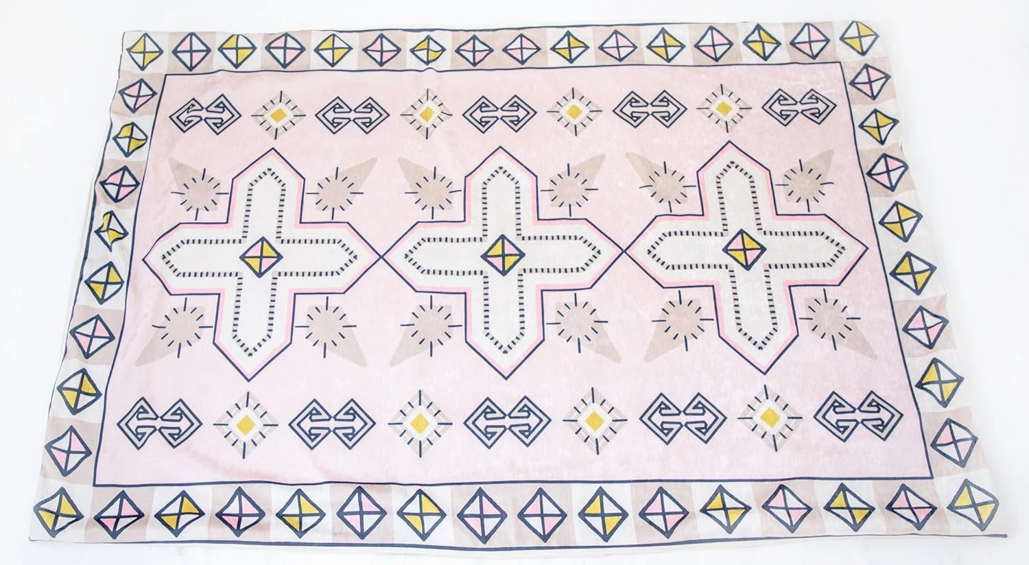 Plush Velvety 'Boho Bliss' Washable Playmat and Protective Rug Slipcover in Blush, 5' x 7'