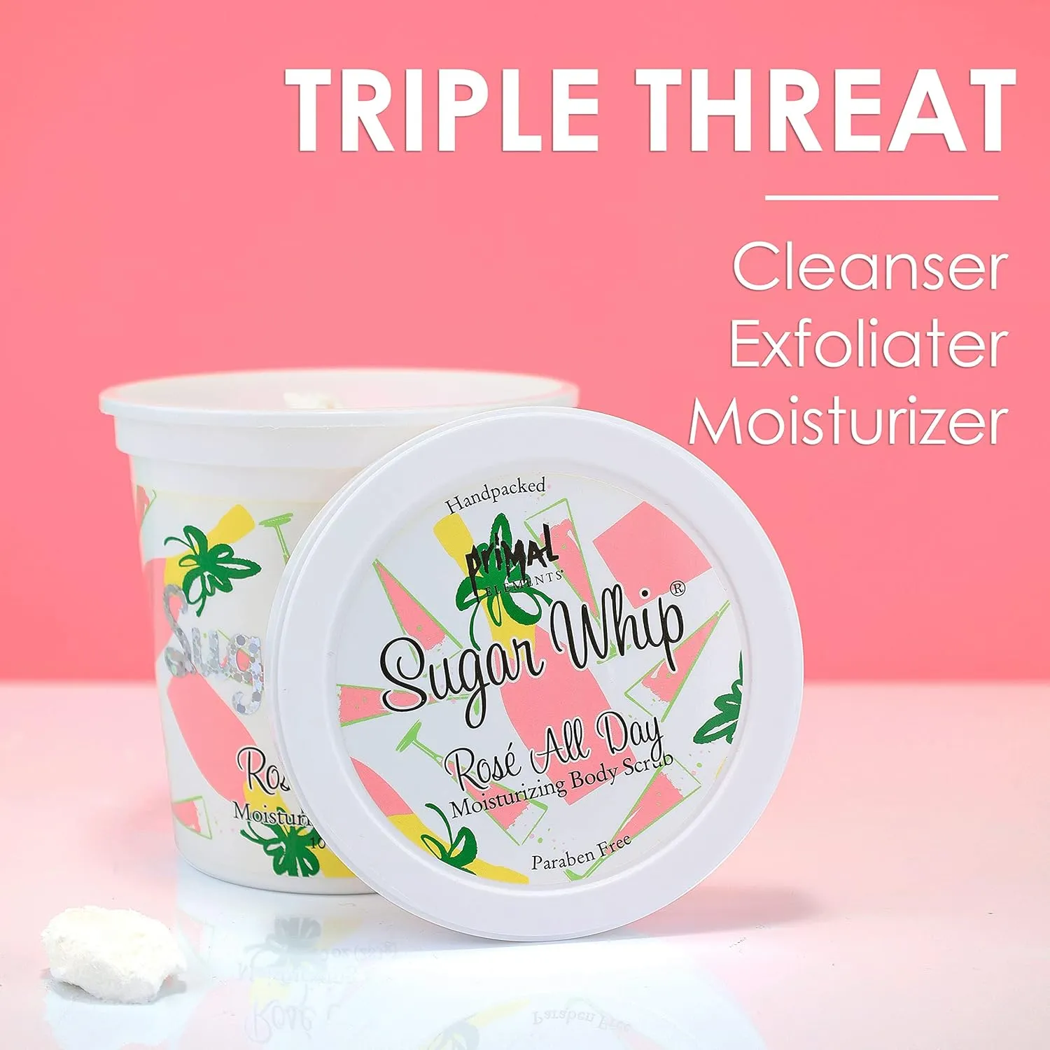 Primal Elements Sugar Scrub, Exfoliating Sugar Whip, Body Cleanser & Moisturizer, Rose All Day, 10 oz Package