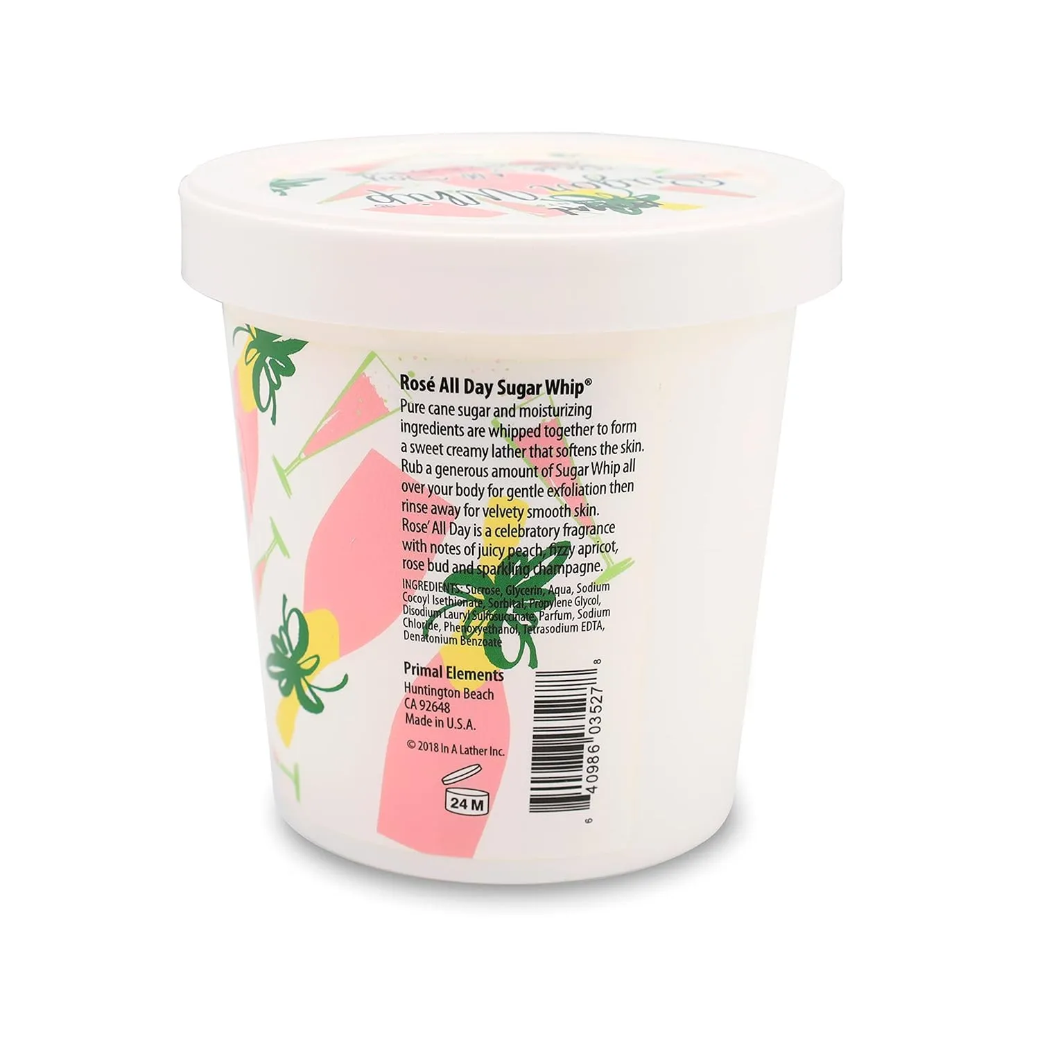 Primal Elements Sugar Scrub, Exfoliating Sugar Whip, Body Cleanser & Moisturizer, Rose All Day, 10 oz Package
