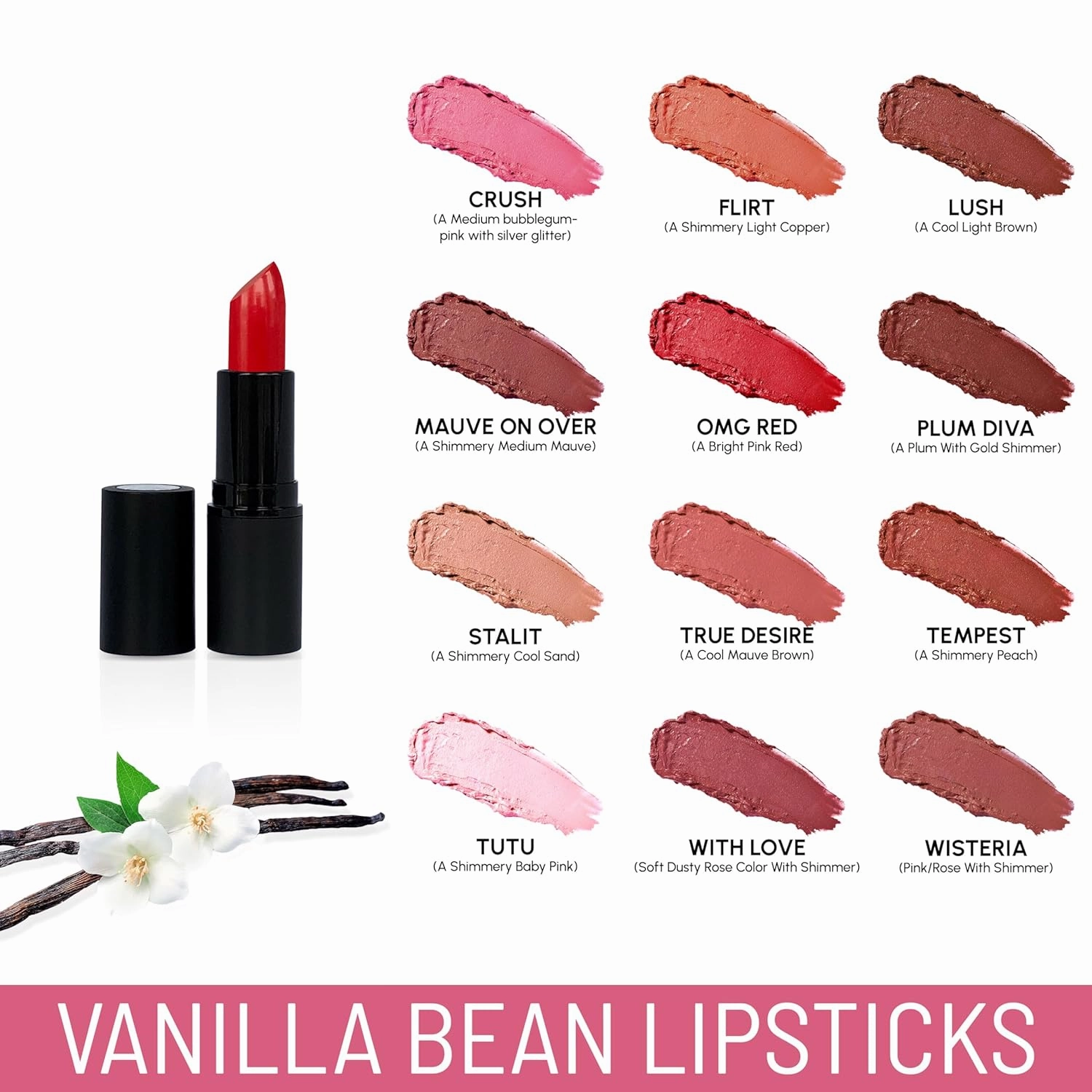 PRIMROSE VANILLA BEAN LIPSTICK, Creamy Formula, Made with Natural, Plant-Based, Organic Oil and Waxes, Paraben Free, Made in the USA. 0.16 oz/4.5 g (Plum Diva)
