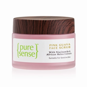 Pure-Sense Pink Guava Face Scrub with Niacinamide & African Melon| Gentle Exfoliation for a Clear & Glowing Skin | Tan removal | Suitable for Dry Oily | Sensitive & Acne Prone Skin | 50g