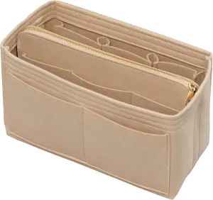 Purse Organiser with Zip, Key Ring, Felt Bag, Organiser, Handbag Organiser, with Key Chain for Bag, Suitable for LV Speedy Neverfull Longchamp Beige, Large