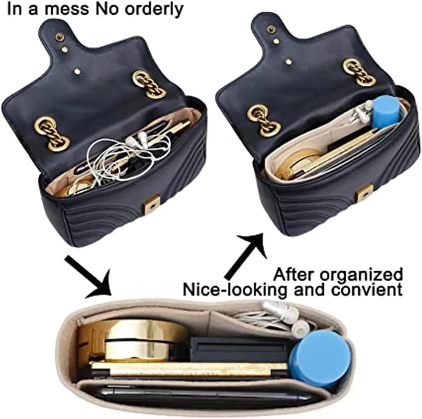 Purse Organizer Insert Felt Cloth Bag Liner Multi-Functional Travel Insert Bag Makeup Organizer Shape Lined(Beige,S 19x10x5cm)