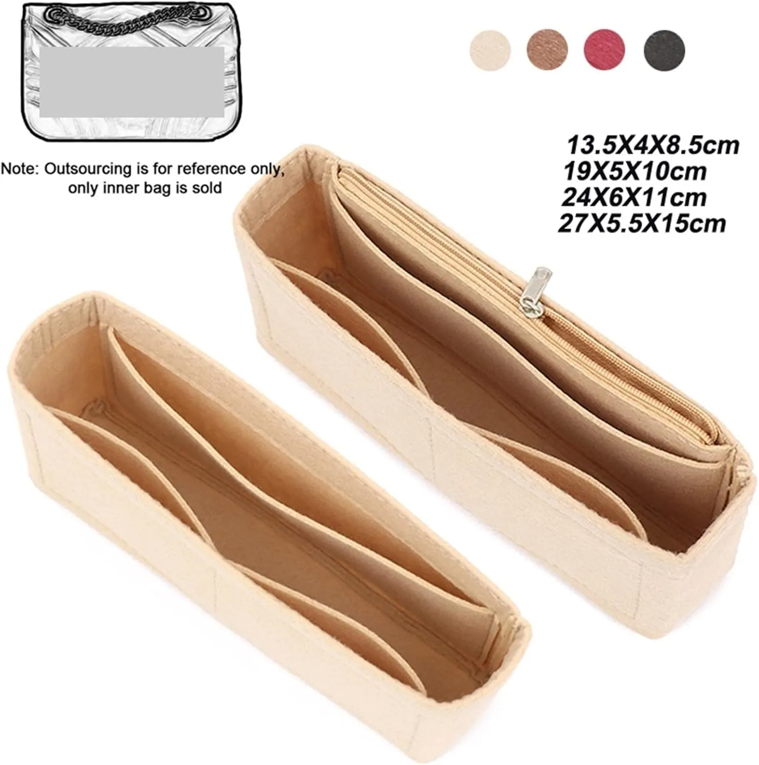 Purse Organizer Insert Felt Cloth Bag Liner Multi-Functional Travel Insert Bag Makeup Organizer Shape Lined(Beige,S 19x10x5cm)