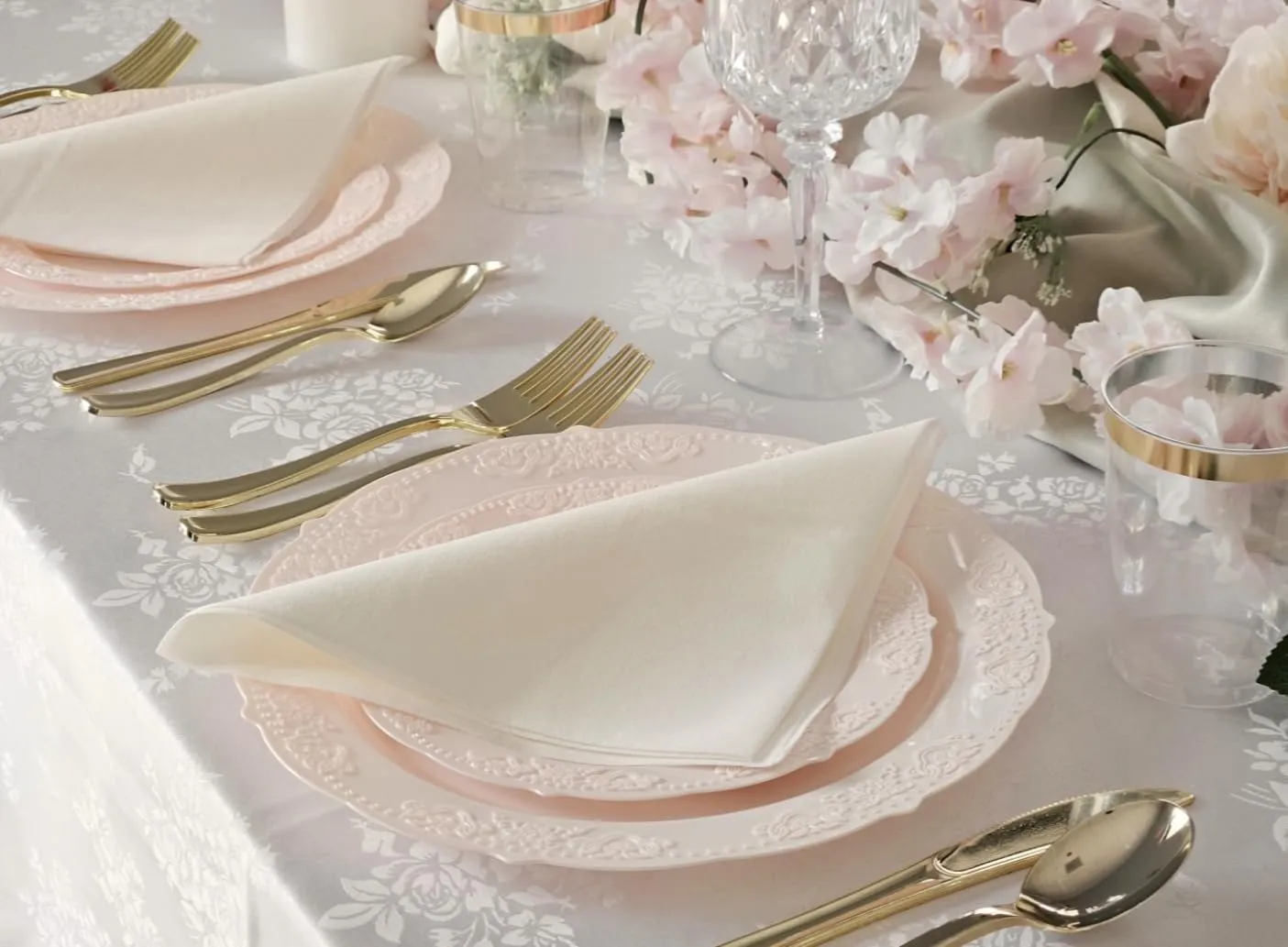 " OCCASIONS " 240 Plates Pack,(120 Guests) Vintage Wedding Party Disposable Plastic Plates Set-120x10.25'' Dinner  120x7.5'' Salad/Dessert Plate (Portofino Light Pink/Blush)