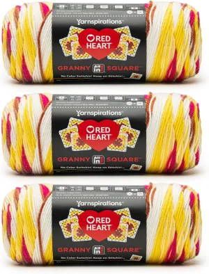 Red Heart All in ONE Granny Square Buttercup Blush Yarn - 3 Pack of 8.8oz/250g - 100% Acrylic - #4 Worsted (Medium) - 440 Yards - Knitting/Crochet