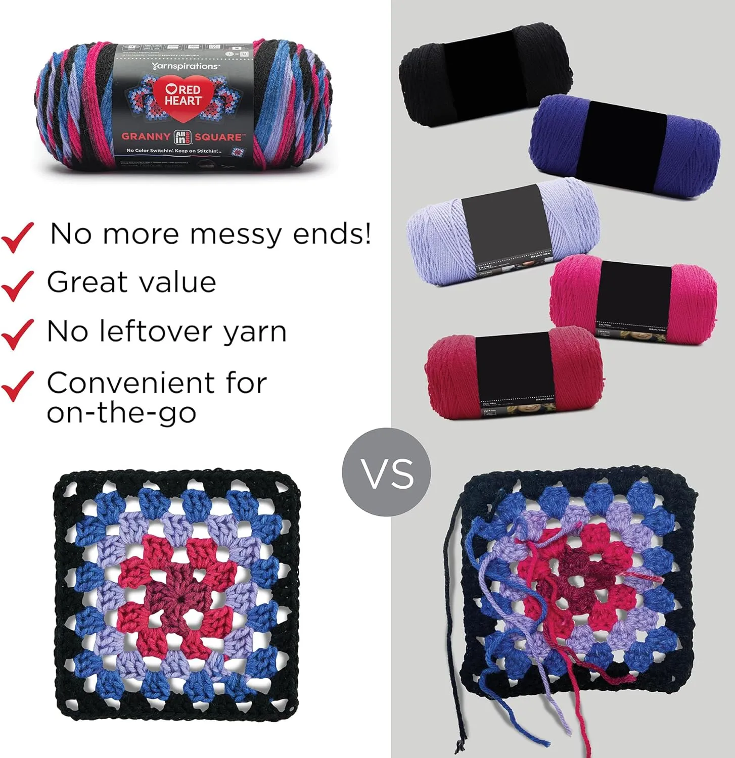 Red Heart All in ONE Granny Square Buttercup Blush Yarn - 3 Pack of 8.8oz/250g - 100% Acrylic - #4 Worsted (Medium) - 440 Yards - Knitting/Crochet