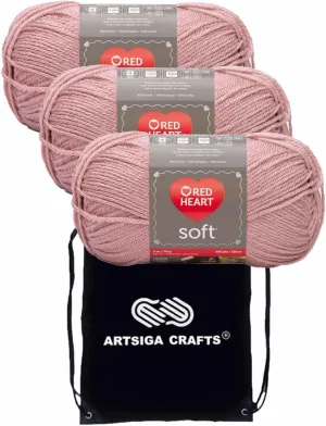 Red Heart Soft Rose Blush E728-9770 (3-Skeins - Same Dye Lot) Worsted Medium #4 Acrylic Yarn for Crocheting and Knitting with Knitting Project Bag