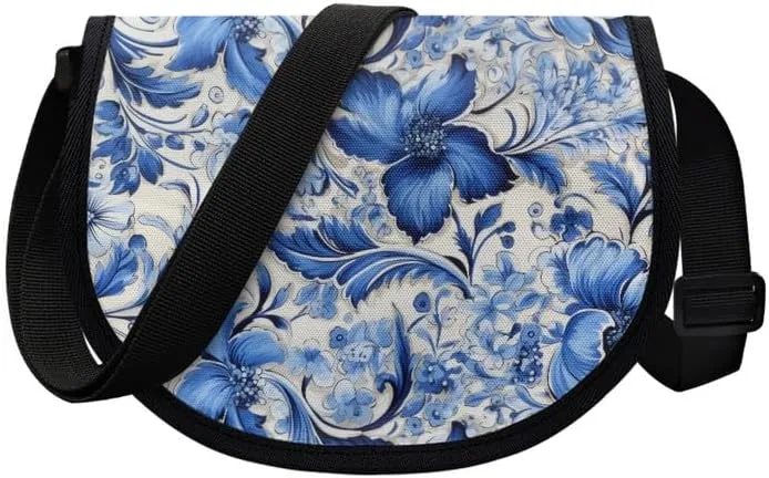 Red Rose Women Small Crossbody Bag Butterfly Flower Casual Satchel Tribal Ethnic Semi Circle Bag with Zipper Pocket