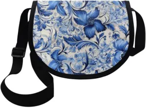 Red Rose Women Small Crossbody Bag Butterfly Flower Casual Satchel Tribal Ethnic Semi Circle Bag with Zipper Pocket