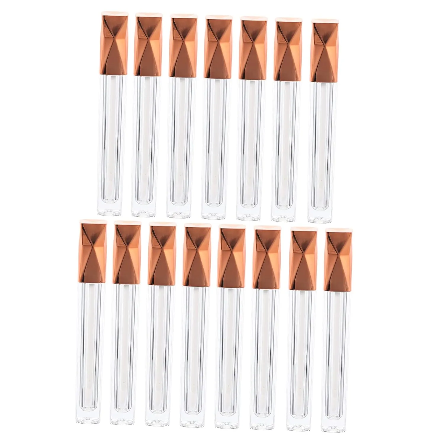 Refillable Empty Lip Gloss Containers 15pcs 5ml Plastic Lip Gloss Tubes Rose Gold Caps