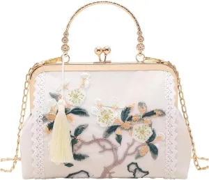 Retro Chinese Style Crane Embroidered Jacquard Shoulder Chain Messenger Evening Bag for Women