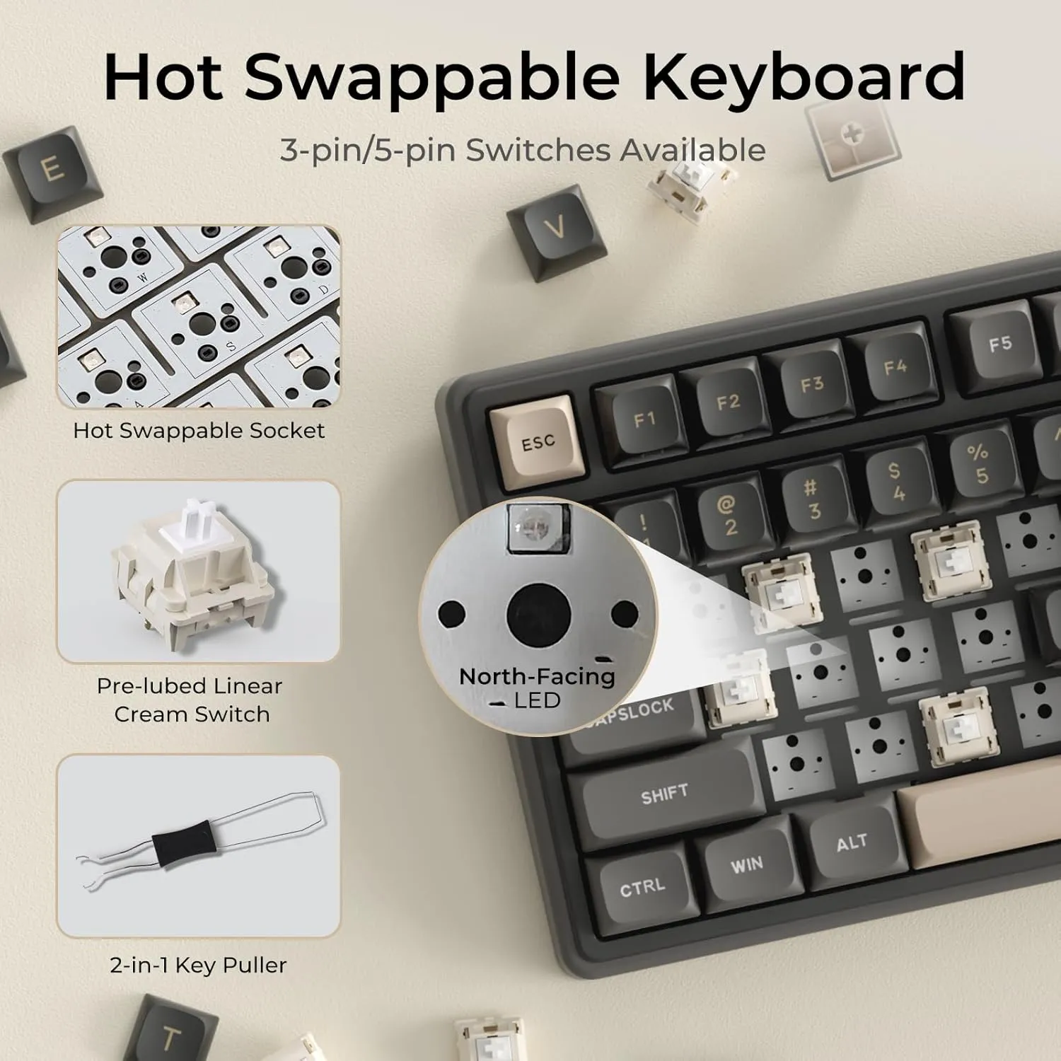 RK ROYAL KLUDGE R98 Pro Creamy Gaming Keyboard, 96% Wired Mechanical Keyboard RGB Backlit with Number Pad and Volume Knob, Gasket Mount, MDA Profile PBT Keycaps, Hot Swappable Pre-lubed Linear Switch