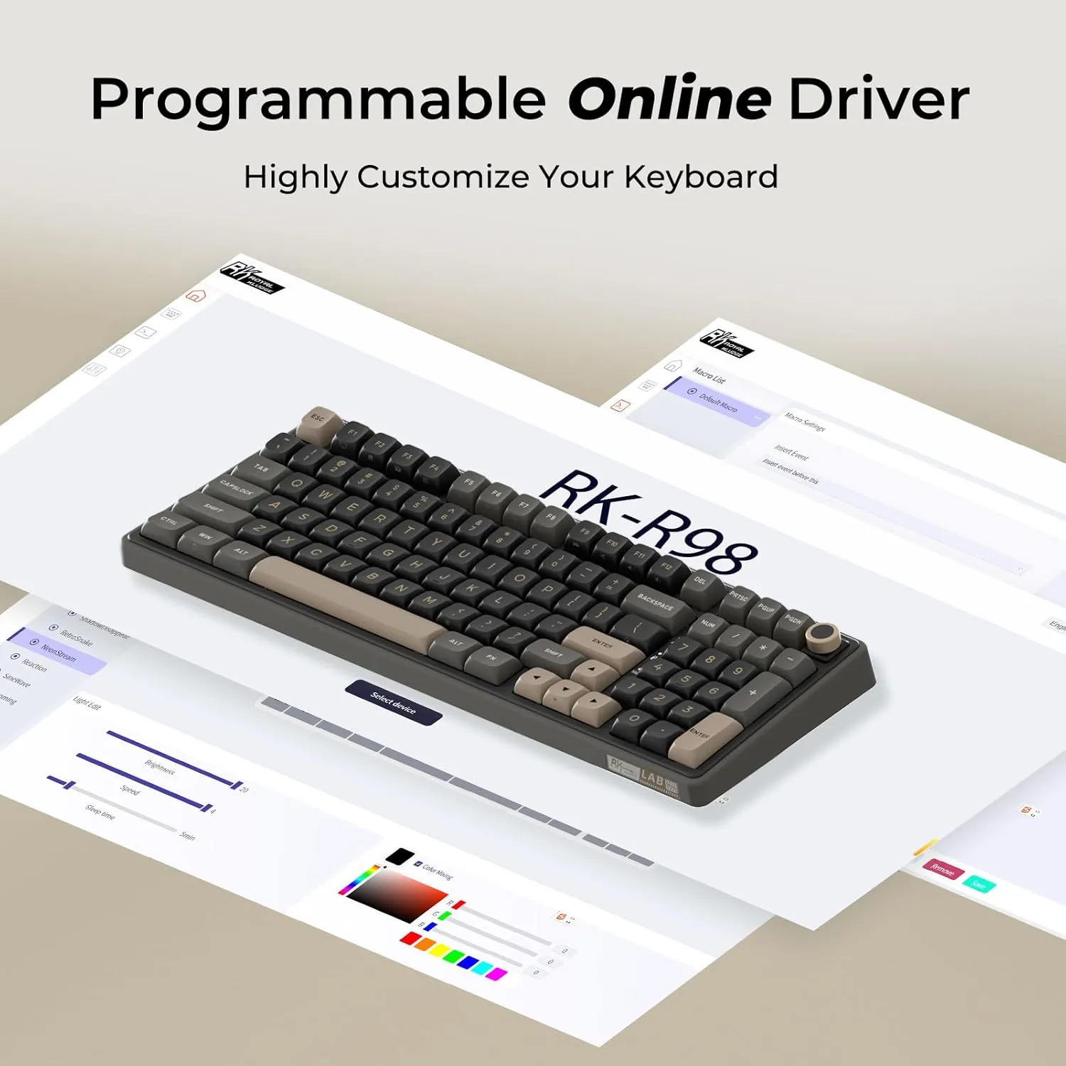 RK ROYAL KLUDGE R98 Pro Creamy Gaming Keyboard, 96% Wired Mechanical Keyboard RGB Backlit with Number Pad and Volume Knob, Gasket Mount, MDA Profile PBT Keycaps, Hot Swappable Pre-lubed Linear Switch