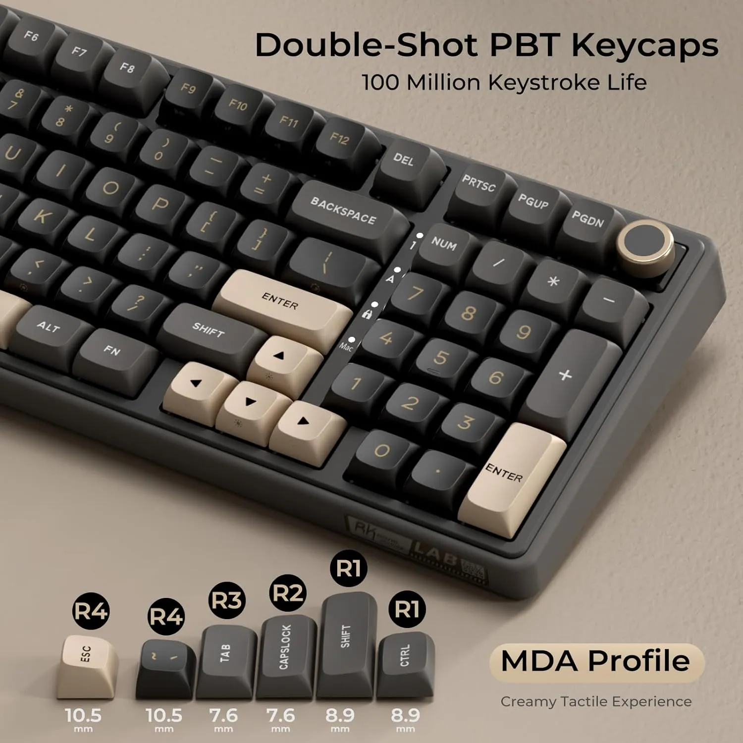 RK ROYAL KLUDGE R98 Pro Creamy Gaming Keyboard, 96% Wired Mechanical Keyboard RGB Backlit with Number Pad and Volume Knob, Gasket Mount, MDA Profile PBT Keycaps, Hot Swappable Pre-lubed Linear Switch