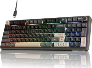 RK ROYAL KLUDGE R98 Pro Creamy Gaming Keyboard, 96% Wired Mechanical Keyboard RGB Backlit with Number Pad and Volume Knob, Gasket Mount, MDA Profile PBT Keycaps, Hot Swappable Pre-lubed Linear Switch