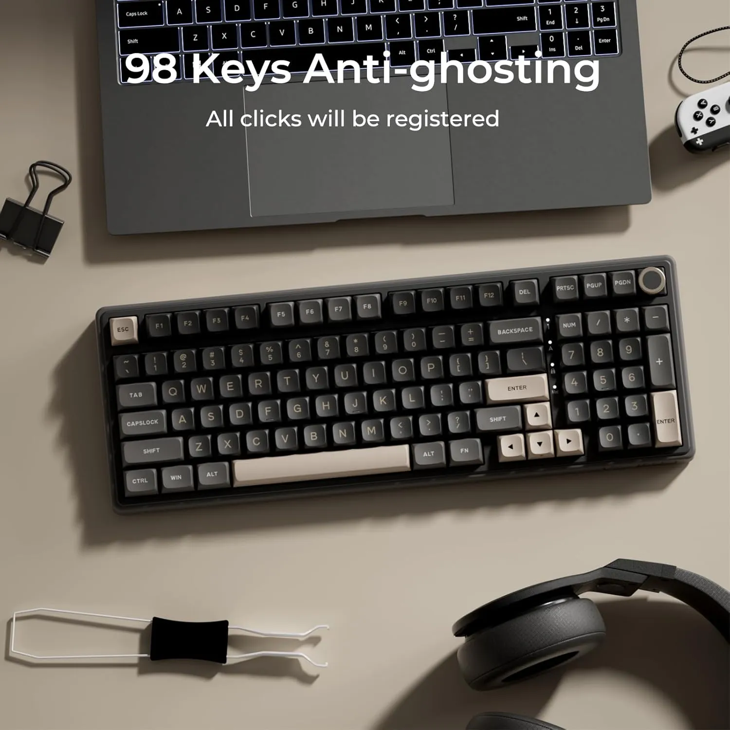 RK ROYAL KLUDGE R98 Pro Creamy Gaming Keyboard, 96% Wired Mechanical Keyboard RGB Backlit with Number Pad and Volume Knob, Gasket Mount, MDA Profile PBT Keycaps, Hot Swappable Pre-lubed Linear Switch