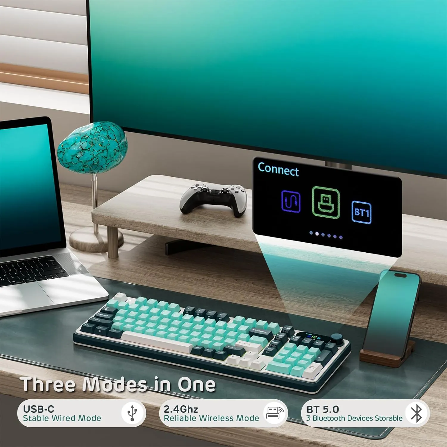 RK ROYAL KLUDGE S98 Mechanical Keyboard w/Smart Display & Knob, Top Mount 96% Wireless Mechanical Keyboard BT/2.4G/USB-C, Hot Swappable, Software Support, Creamy Sounding, 98 Keys