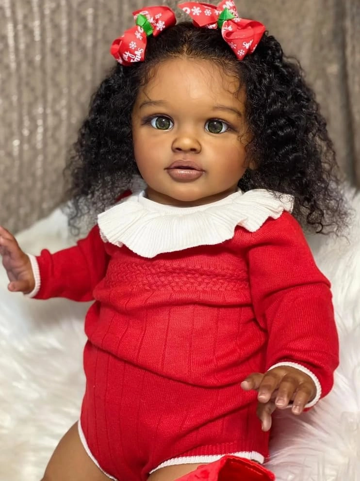 RXDOLL Big Size Reborn Baby Dolls Toddler Girl 26 Inch African American Reborn Toddler Black Dolls Girls Real Baby Doll Size with Soft Cloth Body Toys Gifts for Kids 3 