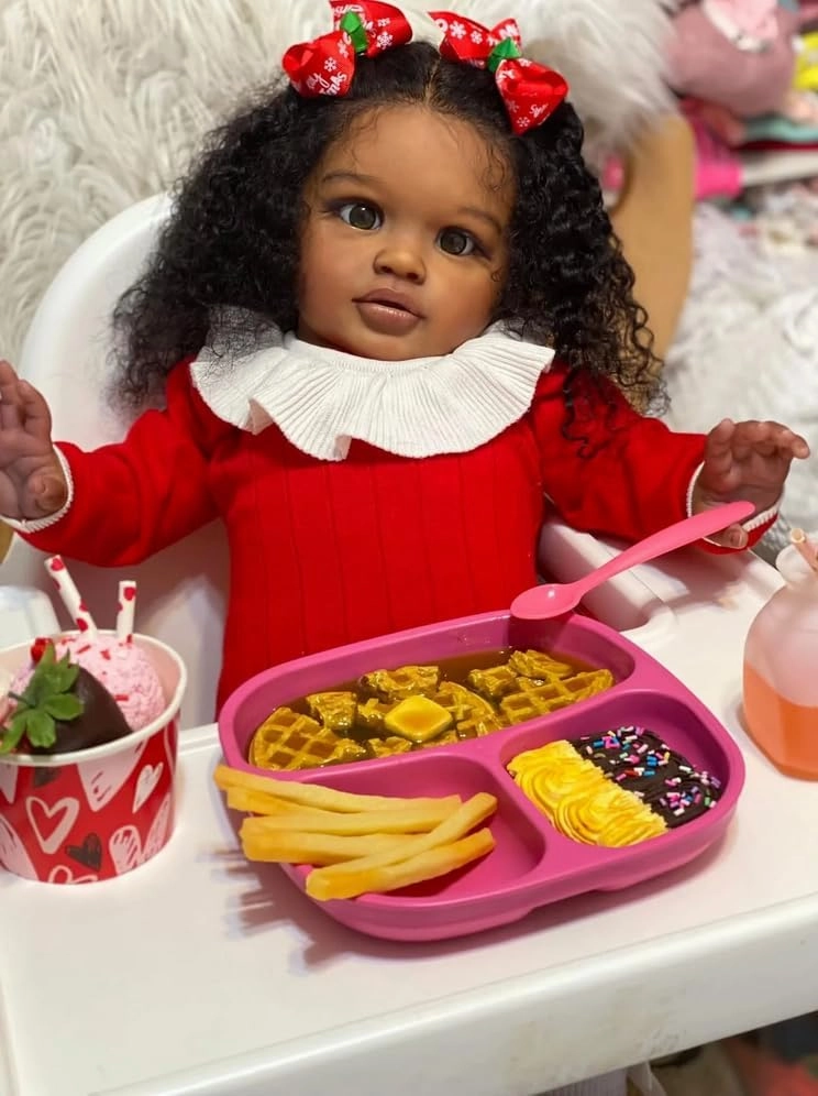 RXDOLL Big Size Reborn Baby Dolls Toddler Girl 26 Inch African American Reborn Toddler Black Dolls Girls Real Baby Doll Size with Soft Cloth Body Toys Gifts for Kids 3 