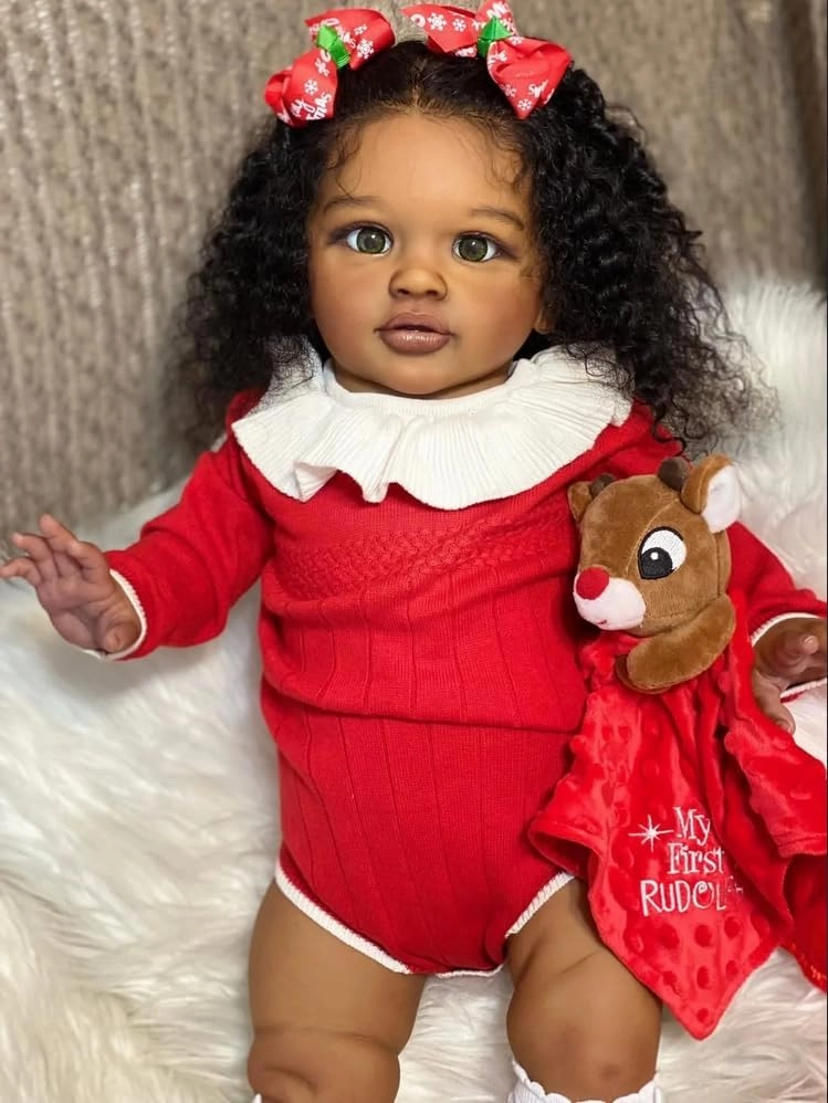 RXDOLL Big Size Reborn Baby Dolls Toddler Girl 26 Inch African American Reborn Toddler Black Dolls Girls Real Baby Doll Size with Soft Cloth Body Toys Gifts for Kids 3 