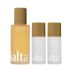 Saltair Body Oil and 2-Pack Serum Deodorant Set – Hydrating After-Shower Moisturizer and AHA Roll-On for Odor Control – Golden Hour Scent