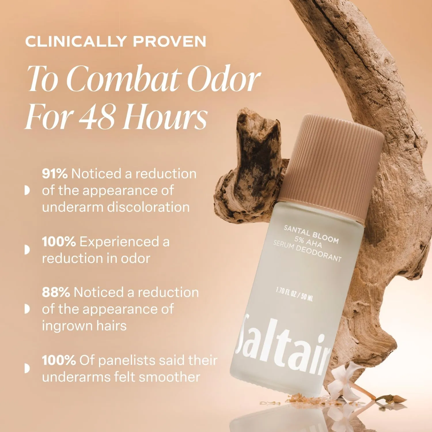 Saltair Body Oil and 2-Pack Serum Deodorant Set – Hydrating After-Shower Moisturizer and AHA Roll-On for Odor Control – Santal Bloom Scent