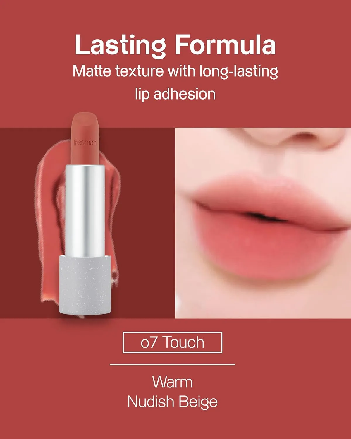 Sensual Vegan Lipstick Blur (07 Touch, 0.12oz) - Long-Lasting Formula, Lightweight Matte Lipstick, Korean Makeup. Shea Cocoa Butter, Vegan.