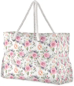 senya Beach Bag Large Travel Tote Bag Purple Green Lease Rose Shoulder Bag luggage bag for Gym Travel Sport