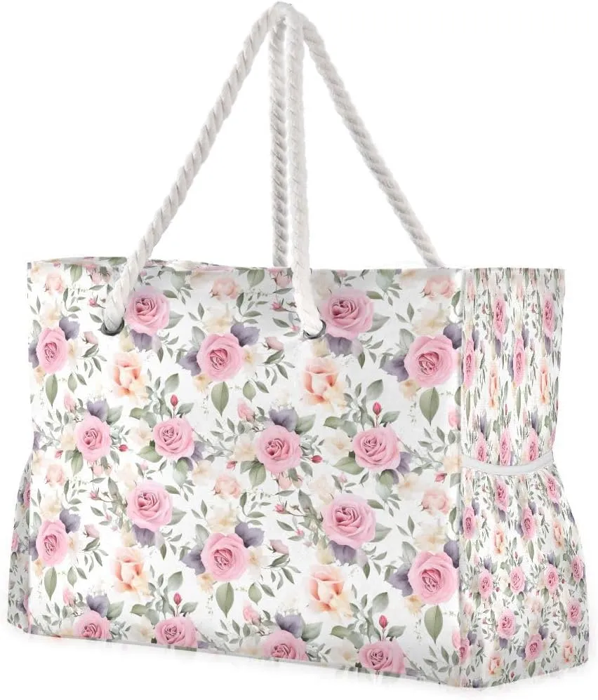 senya Beach Bag Large Travel Tote Bag Purple Green Lease Rose Shoulder Bag luggage bag for Gym Travel Sport