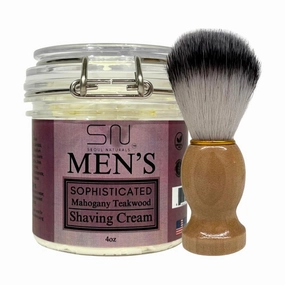 Seoul Naturals Men's Sophisticated Mahogany Teakwood Shaving Cream with Barber Brush, k beauty, 4 oz