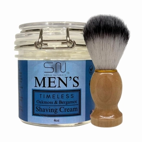 Seoul Naturals Men's Timeless Oakmoss & Bergamot Shaving Cream with Barber Brush, k beauty, 4 oz
