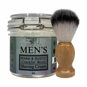Seoul Naturals Warm and Rustic Cracklin' Birch Shaving Cream with Barber Brush, k beauty, 4 oz