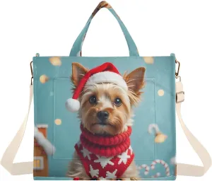 Serious Christmas Dog Corduroy Tote Versatile Shoulder Bag for Women with Zipper Magnetic Clasp