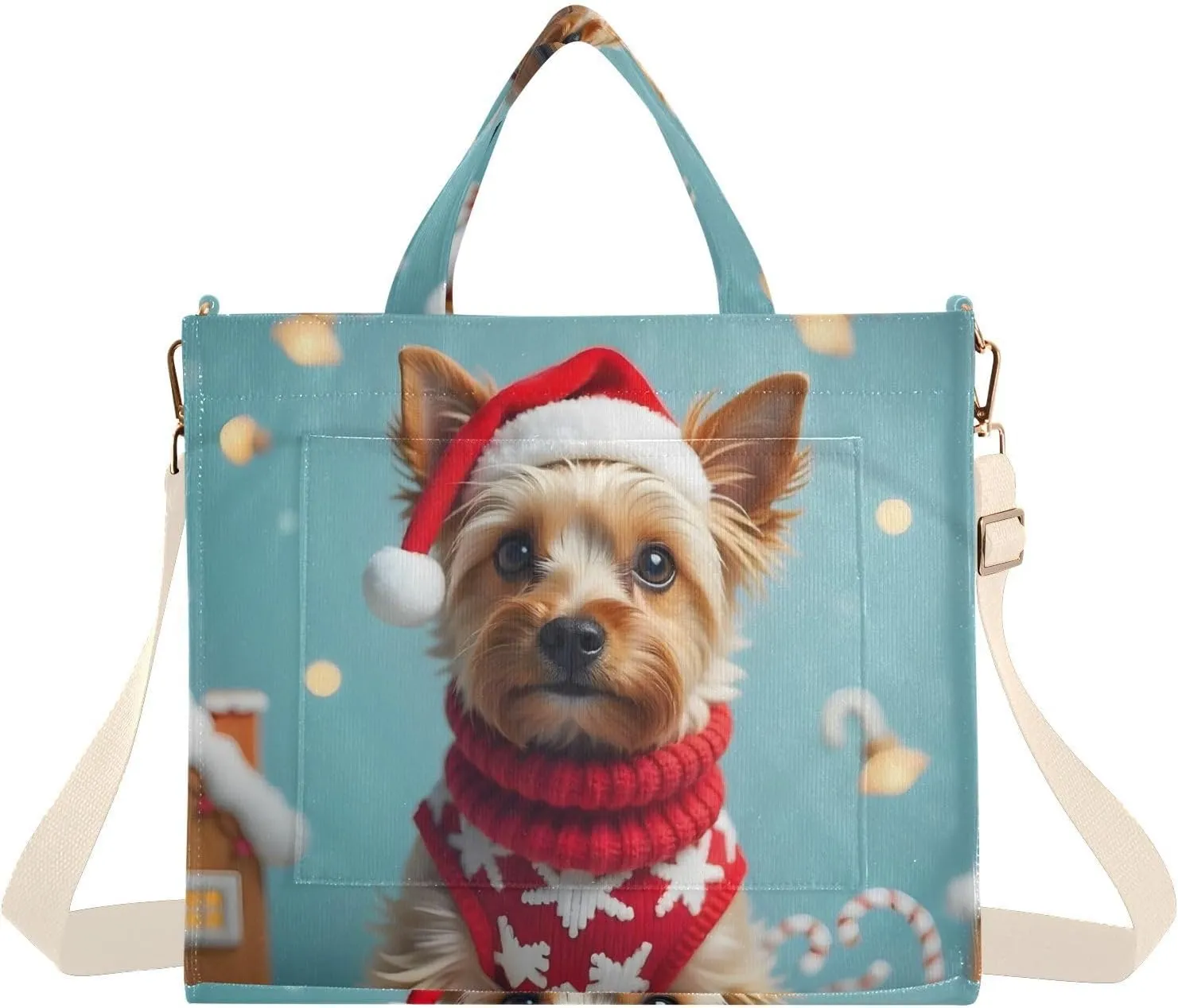Serious Christmas Dog Corduroy Tote Versatile Shoulder Bag for Women with Zipper Magnetic Clasp