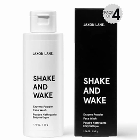 SHAKE AND WAKE Exfoliating Powder Face Wash w/Papaya Enzymes Powder, Aloe Vera, Vitamin C, Vitamin E, Niacinamide Serum, AHA | Anti Aging Deep Pore Cleanser & Acne Face Wash (4 Bottles)
