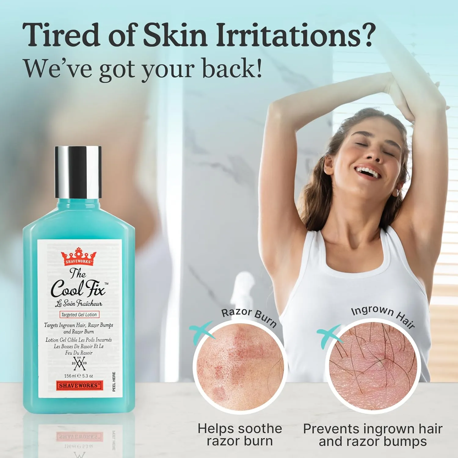 Shaveworks The Cool Fix Aftershave for Women: Pubic Hair Removal, Razor Bumps, Razor Burns, Ingrown Hair Treatment – After Shaving Post Waxing Bikini Area Moisturizing Skin Care Gel 5.3 Fl Oz