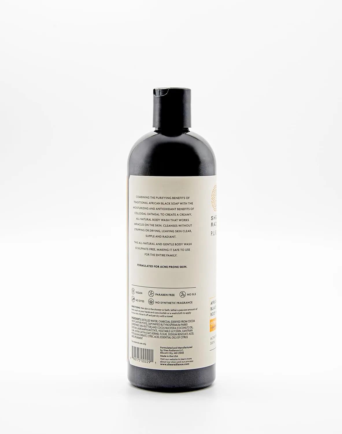 Shea Radiance African Black Soap Body Wash - Dry Skin, Eczema, Rashes, Blemish Cleanser | Citrus Spearmint (16 oz)