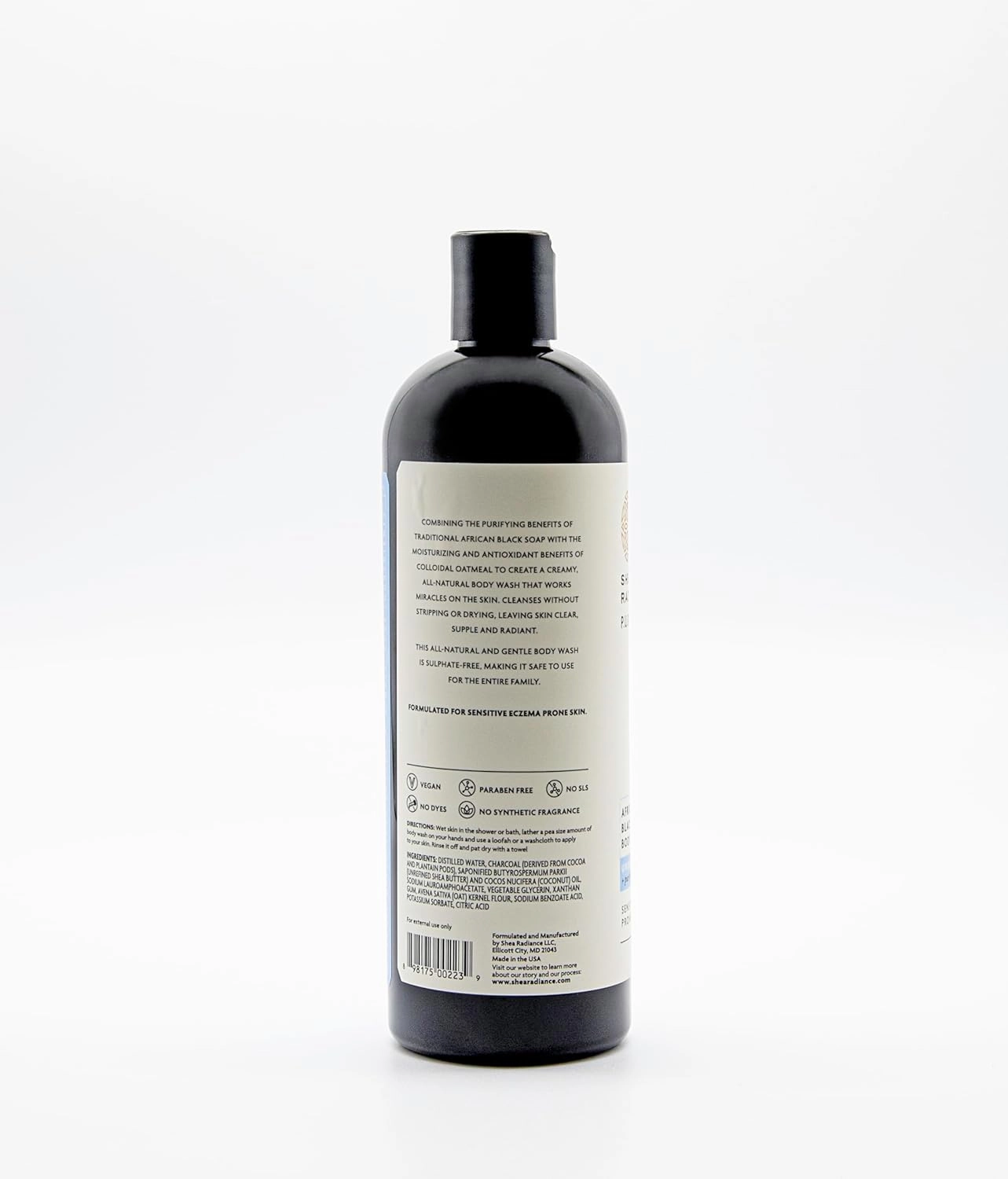 Shea Radiance African Black Soap Body Wash - Dry Skin, Eczema, Rashes, Blemish Cleanser | Unscented (16 oz)